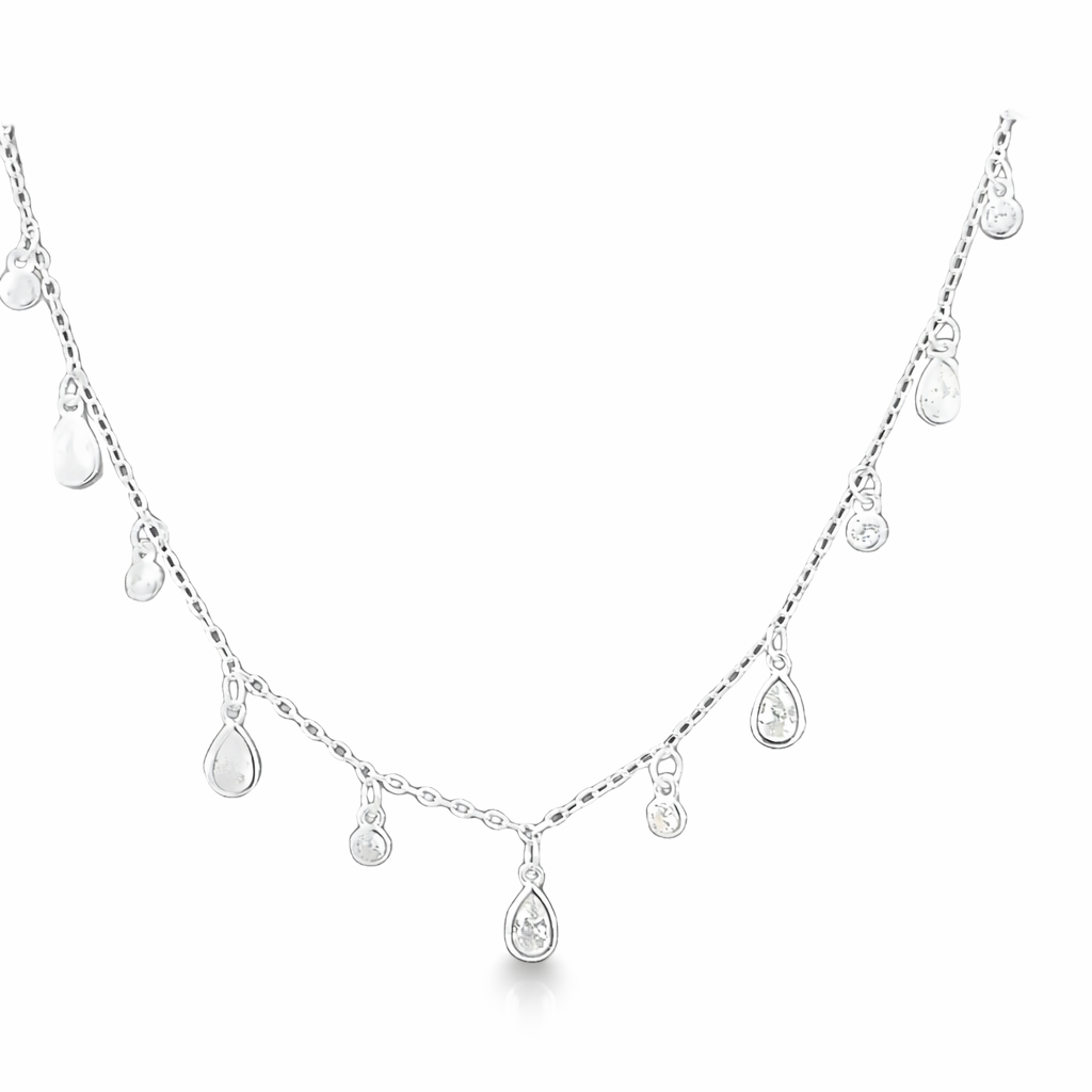 SILVER 15X ROUND & TEARDROP CZ’S ON ANCHOR CHAIN - 45cm