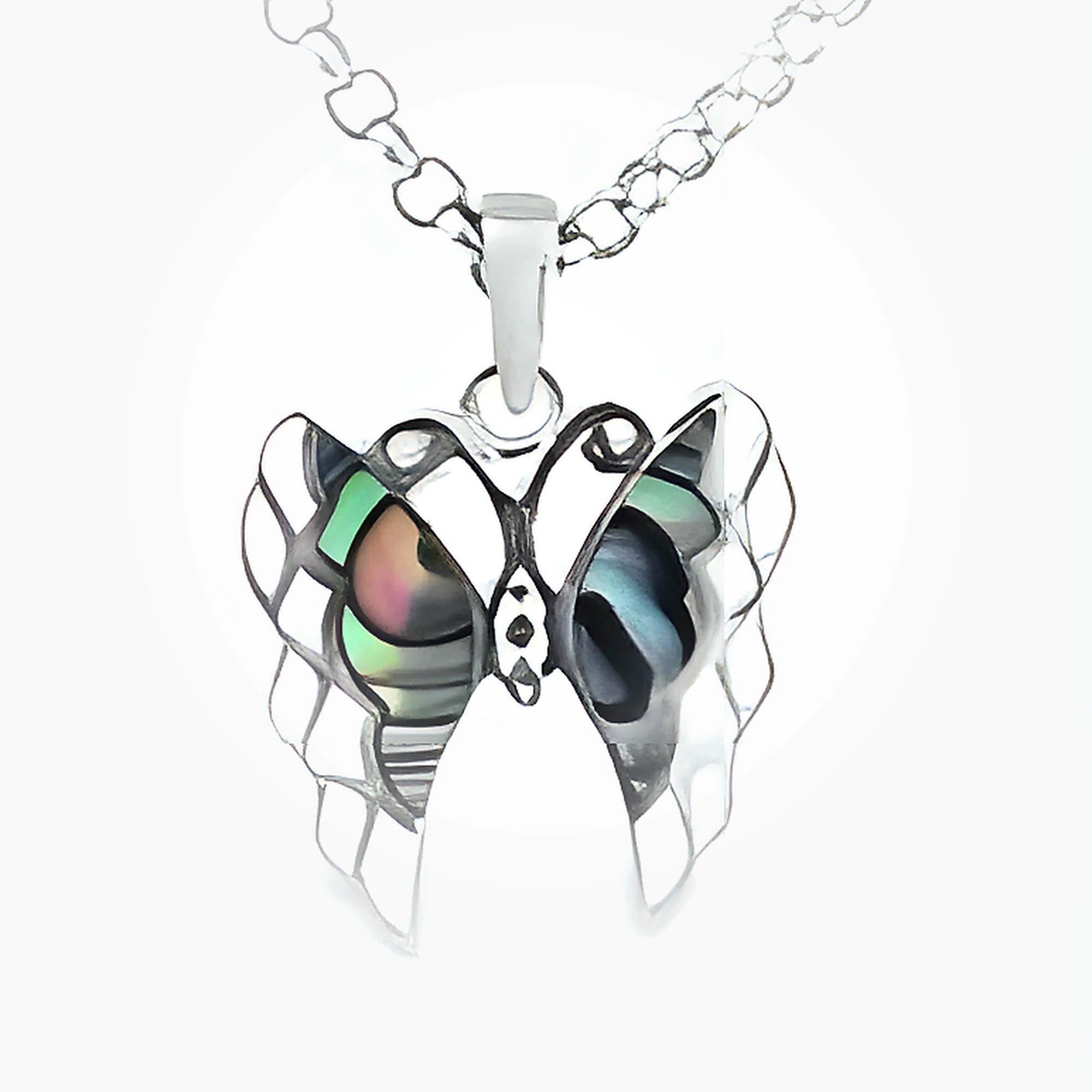SILVER ABALONE OPEN CUT BUTTERFLY PENDANT