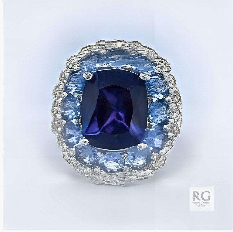 Blue Oval CZ Pave Chunky Ring
