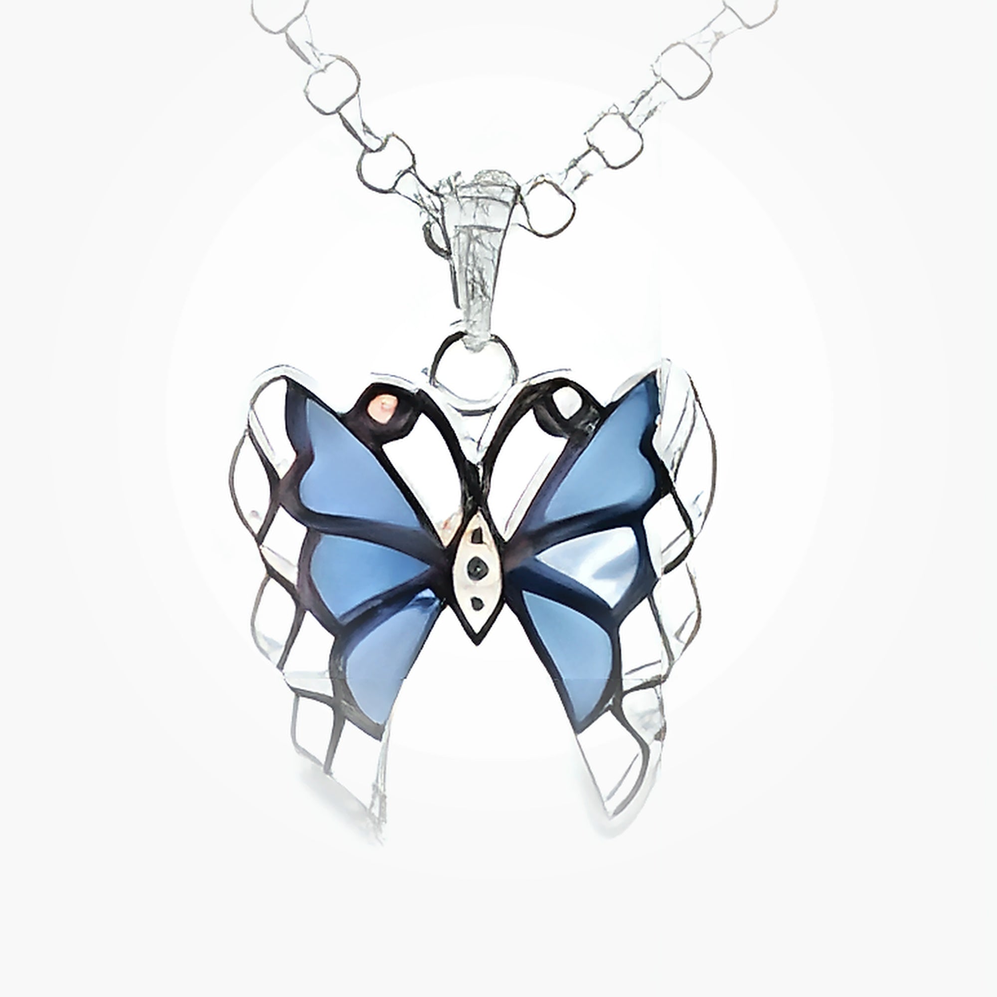 SILVER BLUE MOP OPEN CUT BUTTERFLY PENDANT