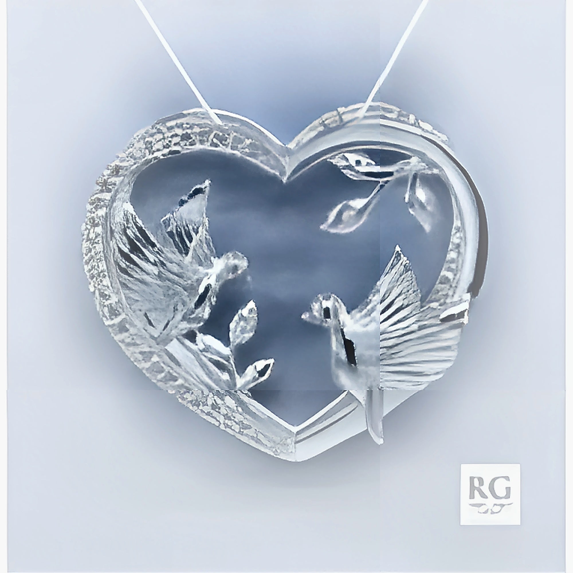 SILVER CZ PAVE BIRDS 3D HEART PENDANT