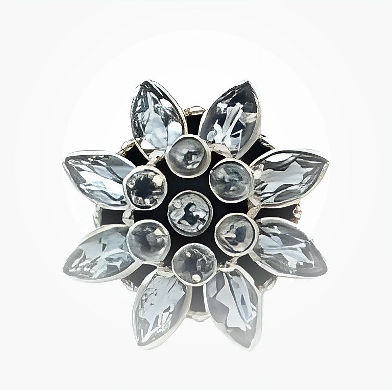 SILVER BLUE TOPAZ FLOWER RING