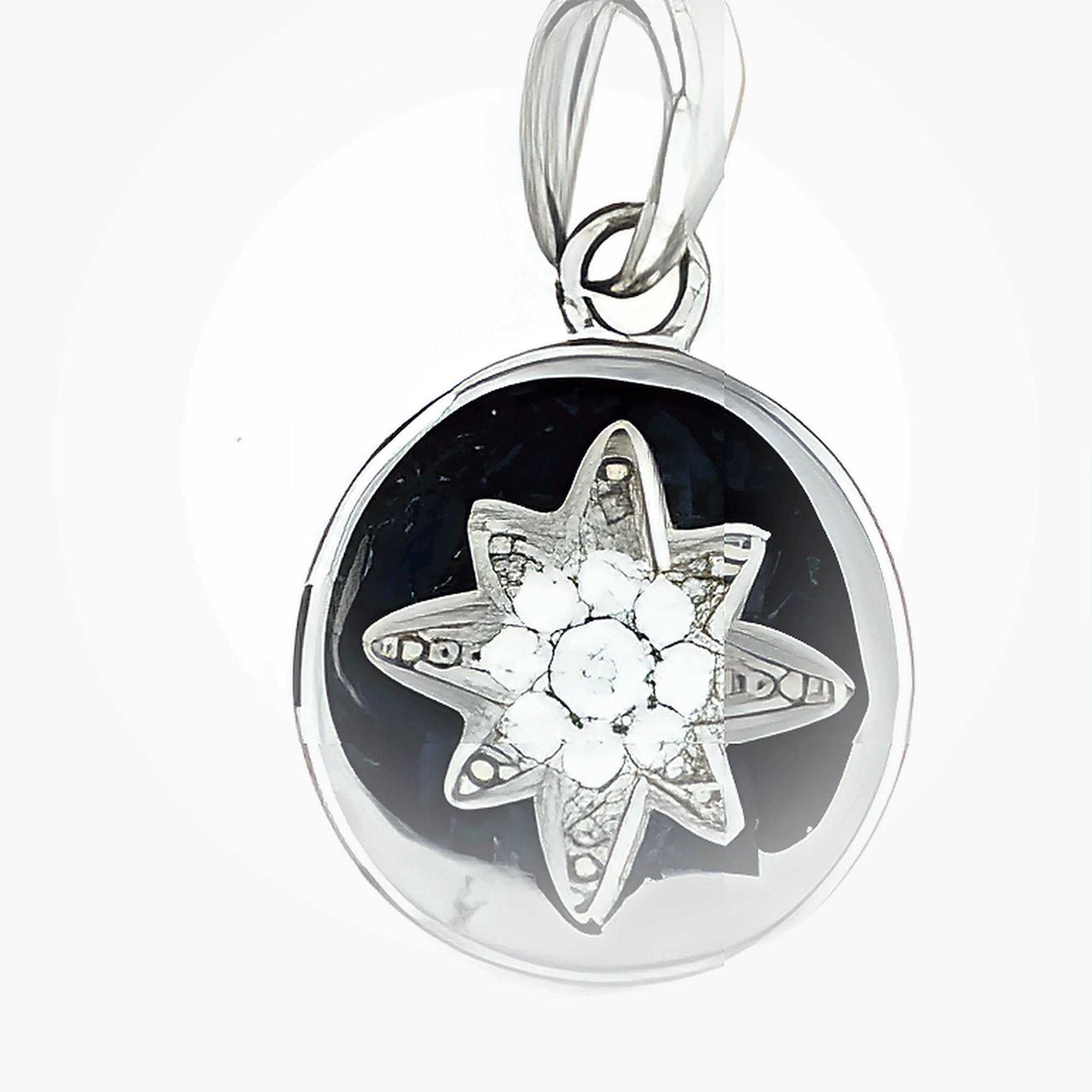 SILVER CZ PAVE BETHLEHEM STAR ROUND DISC PENDANT