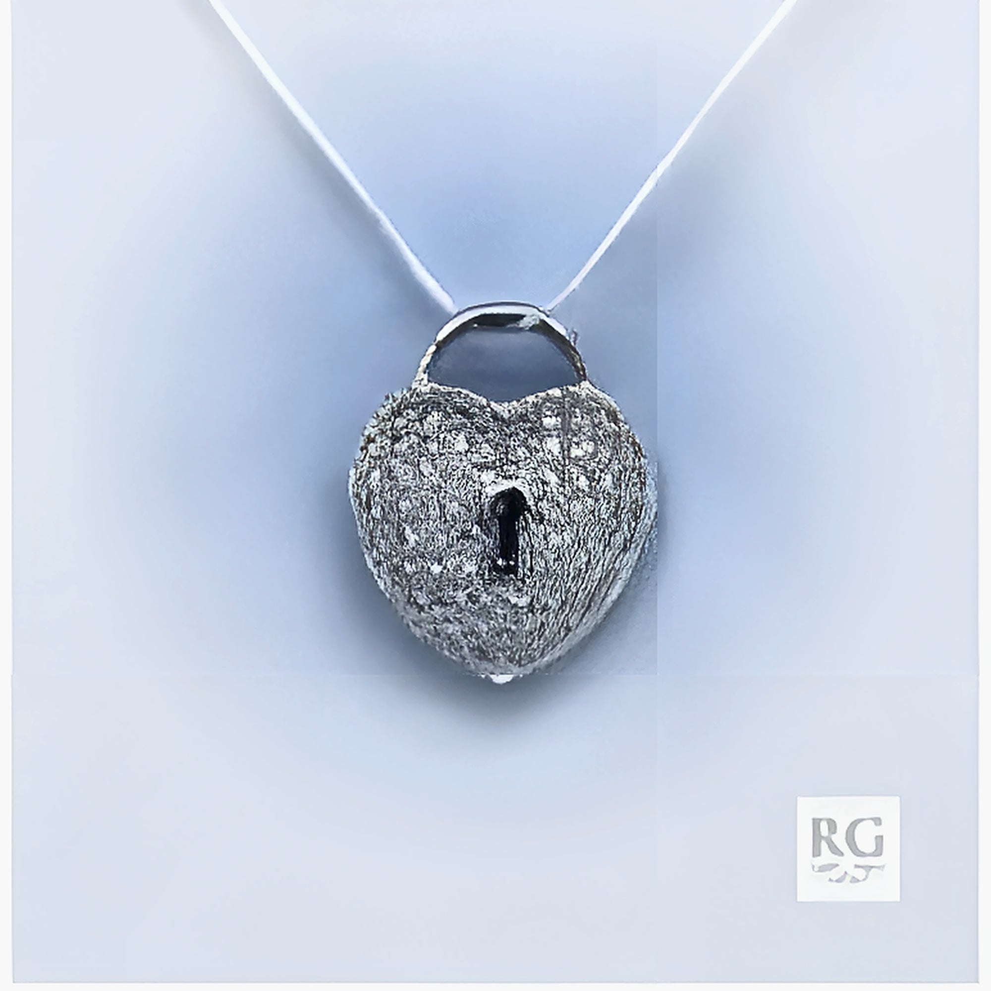 SILVER CZ PAVE DOME HEART KEYLOCK CHARM PENDANT