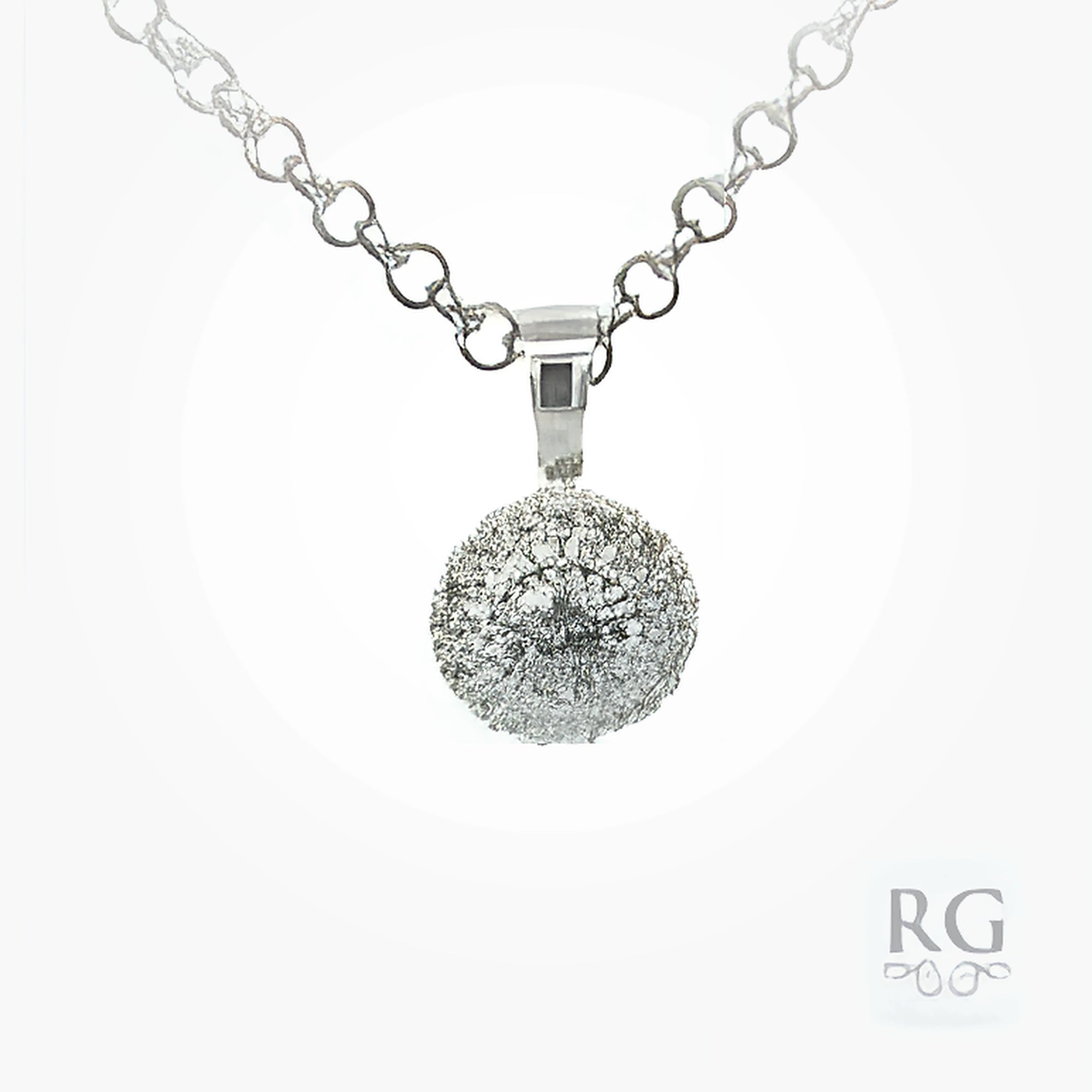 SILVER CZ PAVE MILLGRAIN DOUBLE HALO ROUND PENDANT