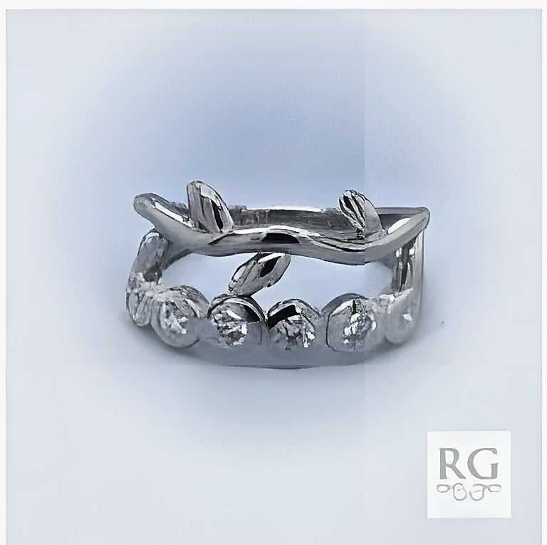 SILVER CZ PAVE OLIVE LEAF VINE RING