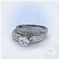 SILVER CZ PAVE BEZEL SET WEDDING SET RING